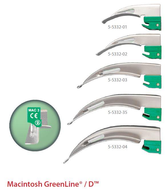 Sunmed SunMed GreenLine Fiber Optic Disposable Laryngoscope Blades 5-5332-03 - 1.0 Each
