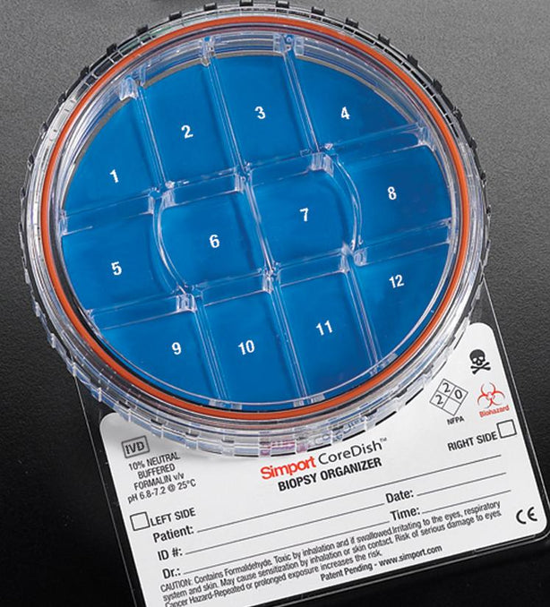 Simport Scientific 12-Compartment CoreDish Biopsy Container, 12 Compartments, Filled with Formalin - M970-D12 - 10 Each