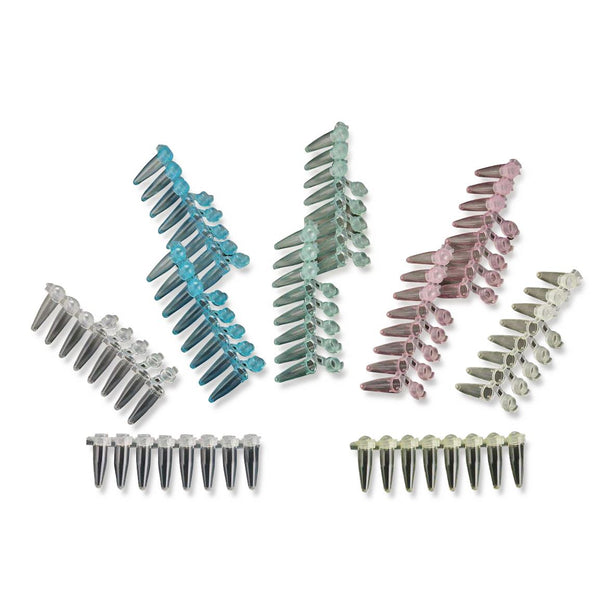 Simport Scientific Reaction Tubes Amplitube 8-Tube Strip with Individually Attached Flat Top Caps, 0.2 mL, Natural - T320-2N - 125 Each