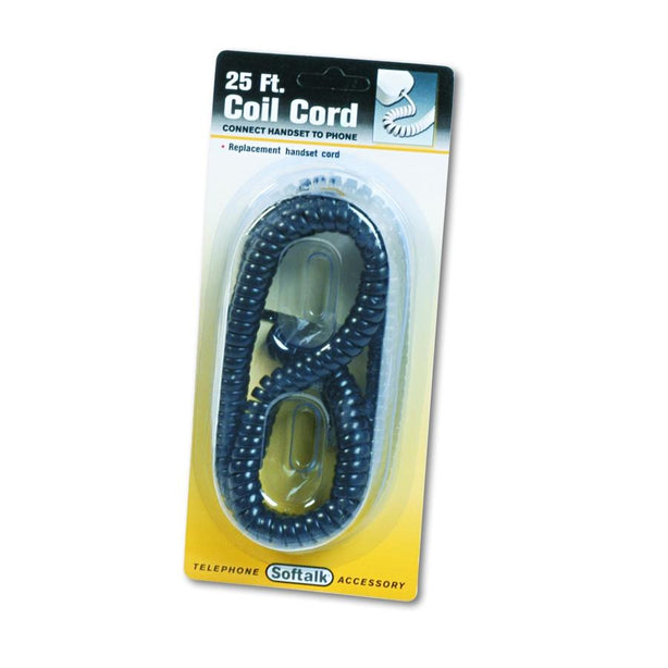 25' Coiled Phone Cord, Black, Plug/Plug - 42261 - 1 Each