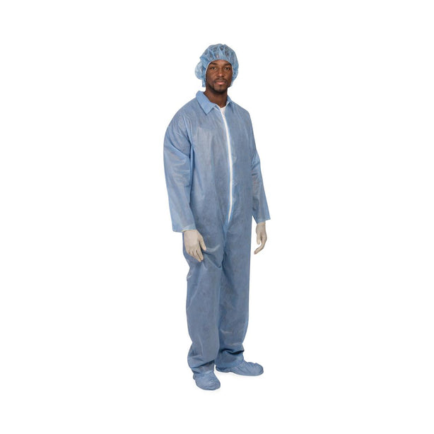 S2s Global Premier Pro Disposable Coverall, Open Cuffs and Ankles, SMS Material, Blue, Size L - SQS2514