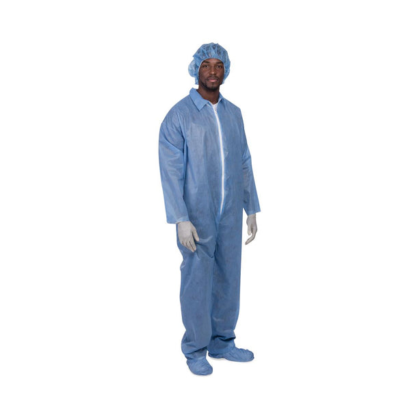 S2s Global Premier Pro Disposable Coverall, Open Cuffs and Ankles, SMS Material, Blue, Size 2XL - SQS2516