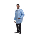 S2s Global PremierPro Fluid-Resistant Disposable Lab Jacket with Knit Collar and Cuffs, Blue, Size 2XL - SQS2716