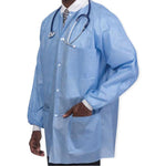 S2s Global PremierPro Fluid-Resistant Disposable Lab Jacket with Knit Collar and Cuffs, Blue, Size 3XL - 2717 - 25 Each