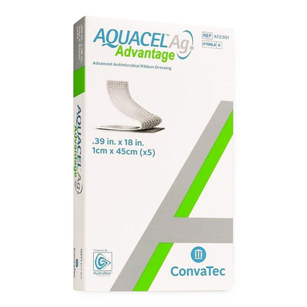 Convatec Surgical Aquacel Ag Advantage Advanced Antimicrobial Dressing with Hydrofiber, 0.39" x 18" - 422301 - 100 Each