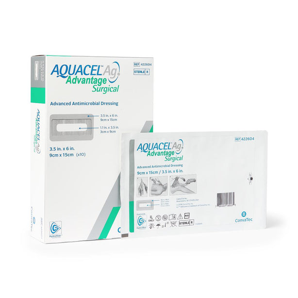 Convatec Surgical Advanced Hydrofiber Aquacel AG Advantage Dressing, 3.5" x 6" - 422604 - 10 Each
