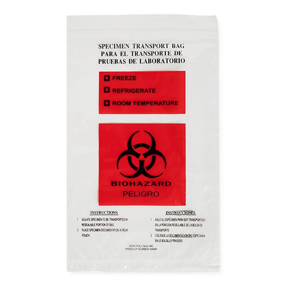 Star Poly BioHazard Bag, Specimen Transport, 6" x 9" - AR69P - 1000 Each