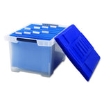 Storex Industries Plastic File Tote Storage Box, Letter / Legal, Clear Base / Blue Lid - 61508U01C - 1 Each