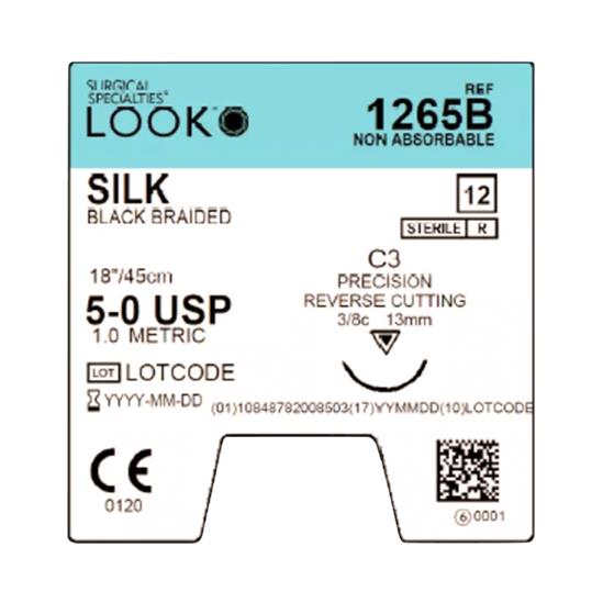SURGICAL SPECIALTIES Black Braided Silk Sutures 1265B 12 Each-MDL-SUS1265B