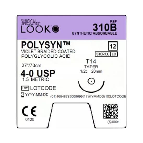 Surgical Specialties Absorbable 310B PolySyn Suture with HR20 Needle, Violet Braided, 27" Long, Size 4-0 - MDL-SUS310B - 12 Each