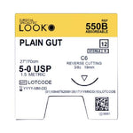 Surgical Specialties Absorbable Plain Gut Suture with LOOK C6 Reverse Cutting Needle 19 mm 3/8 Circle, Size 5-0, 27" - 550B - 12 Each