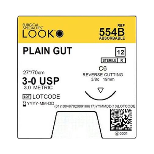 Surgical Specialties Reverse Cutting Plain Gut Sutures 554B - 12.0 Each - MDL-SUS554B