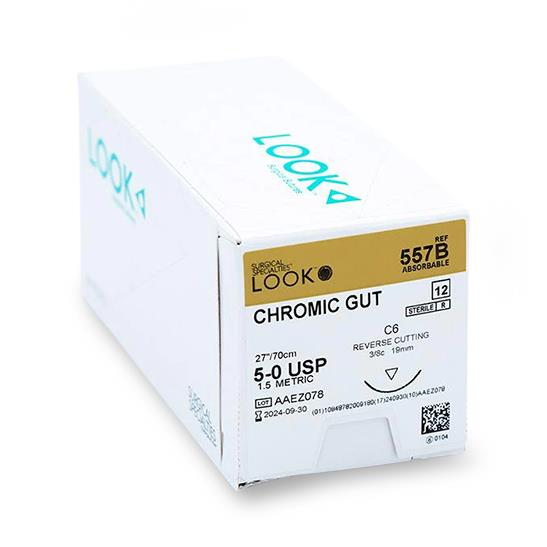 Surgical Specialties Reverse Cutting Reverse-Cutting Chromic Gut Suture, Size 5-0 - 557B - 12 Each