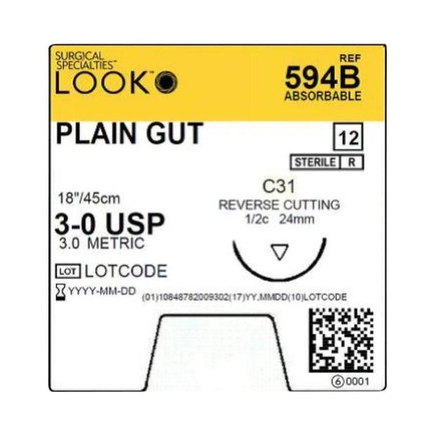Surgical Specialties Reverse Cutting Plain Gut Sutures 594B - 12.0 Each - MDL-SUS594B