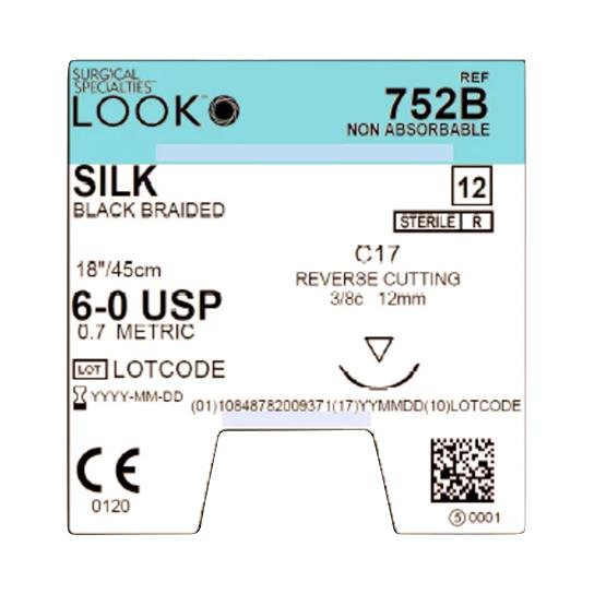 SURGICAL SPECIALTIES Black Braided Silk Sutures 752B 12 Each-MDL-SUS752B