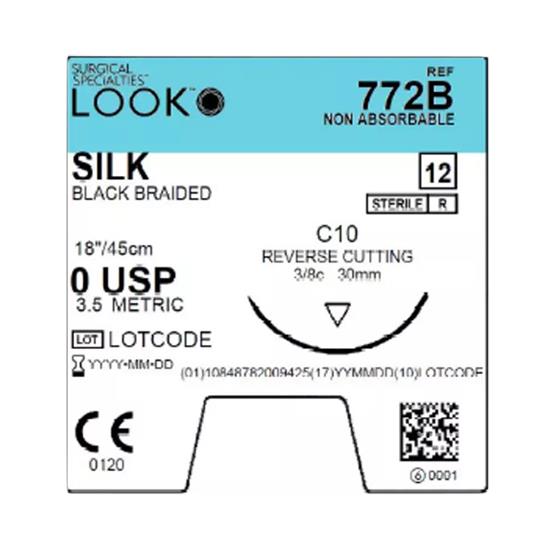 SURGICAL SPECIALTIES Black Braided Silk Sutures 772B 12 Each-MDL-SUS772B