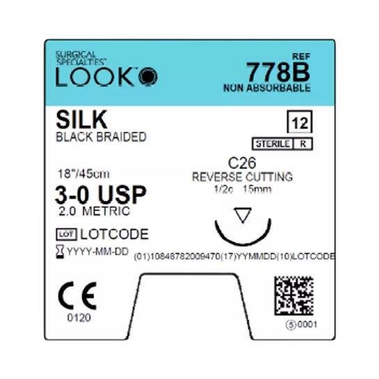 SURGICAL SPECIALTIES Black Braided Silk Sutures 778B 12 Each-MDL-SUS778B