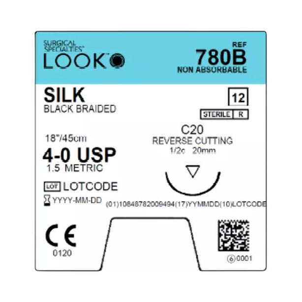 SURGICAL SPECIALTIES Black Braided Silk Sutures 780B 12 Each-MDL-SUS780B