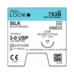 Surgical Specialties Nonabsorbable Rev Silk Braided Suture, Reverse Cut, Size 3-0, C-19, 18" - 783B - 12 Each