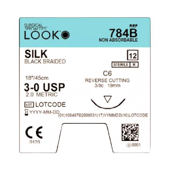 SURGICAL SPECIALTIES Black Braided Silk Sutures 784B 12 Each-MDL-SUS784B
