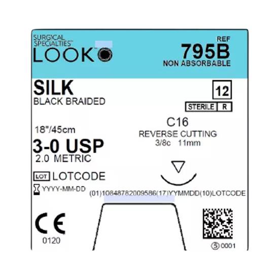SURGICAL SPECIALTIES Black Braided Silk Sutures 795B 12 Each-MDL-SUS795B