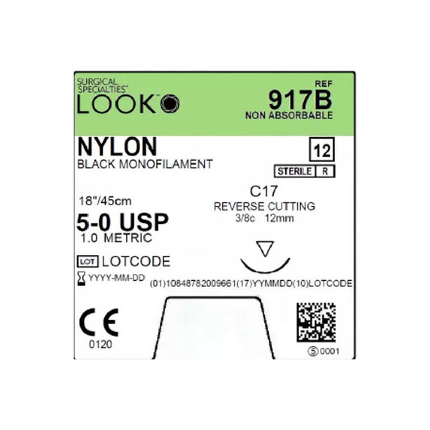 Surgical Specialties Black Nylon Mono Sutures 917B - 12.0 Each - MDL-SUS917B
