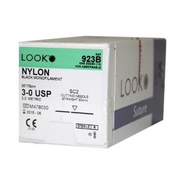 Surgical Specialties Reverse Cutting Black Monofilament Suture, Sc2, 3-0, Bk, Mono, Nylon, 30"/75 cm - 923B - 12 Each