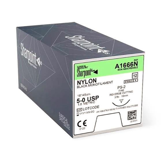 Surgical Specialties Black Monofilament Nylon Sutures A1666N - 12.0 Each - MDL-SUSA1666N