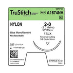 Surgical Specialties Black Monofilament Trustitch Veterinary Suture, Nylon 2-0 Blue 30", FSLX Reverse Cutting, 36 mm, 3/8" Circle - A1674NV - 12 Each