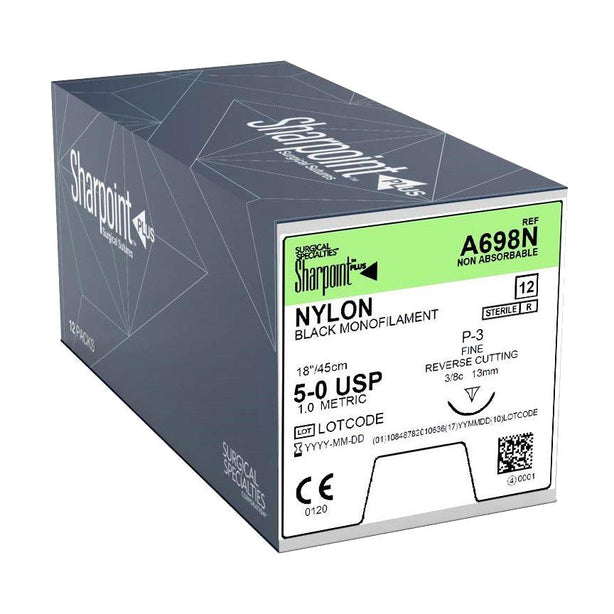 Surgical Specialties Black Nylon Mono Sutures A1696N - 12.0 Each - MDL-SUSA1696N