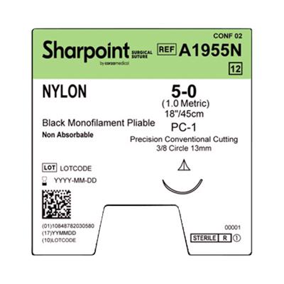 Surgical Specialties Surgical Specialties Nylon Black Monofilament Sutures A1955N - 12.0 Each