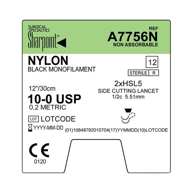 Surgical Specialties Side Cutting Lancet Black Nylon Mono Sutures A7756N - 12.0 Each - MDL-SUSA7756N