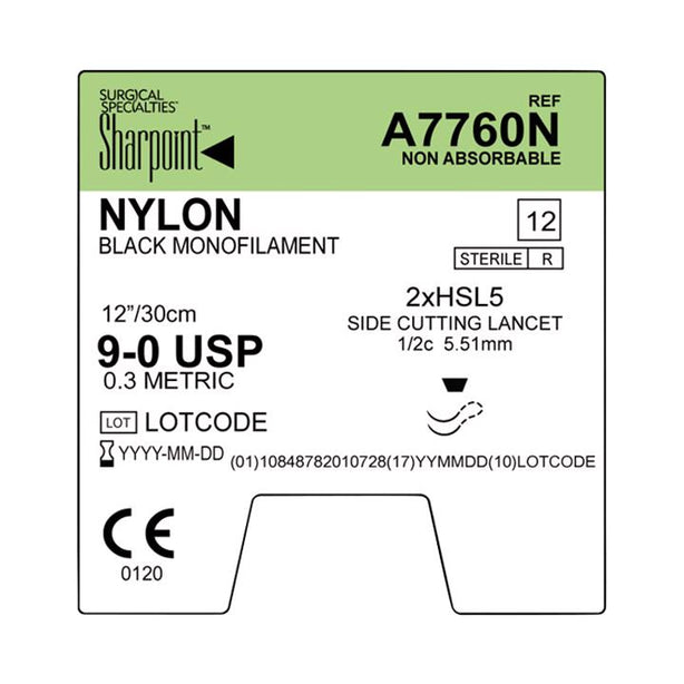Surgical Specialties Side Cutting Lancet Black Nylon Mono Sutures A7760N - 12.0 Each - MDL-SUSA7760N