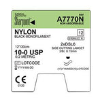Surgical Specialties Reverse Cutting Black Nylon Monofilament Suture, Size 10-0, 11.8", 2DSL6 Needle - A7770N - 12 Each