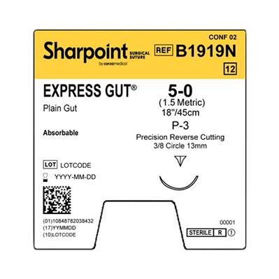 Surgical Specialties Sutures: Plain Gut Express Suture, Size 5-0 B1919N - 12.0 Each - MDL-SUSB1919N