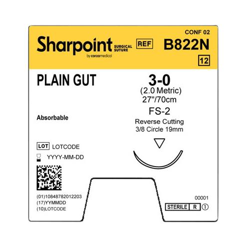 Surgical Specialties Reverse Cutting Plain Gut Sutures B822N - 12.0 Each - MDL-SUSB822N