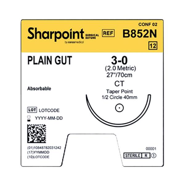 Absorbable Undyed Reverse Cut Plain Gut Suture - B852N - 12 Each - MDL-SUSB852N