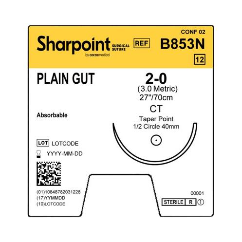 Absorbable Undyed Reverse Cut Plain Gut Suture - B853N - 12 Each - MDL-SUSB853N