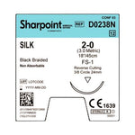 Surgical Specialties Reverse Cutting Nylon Monofilament Braided Black Silk Suture, Size 2-0, 18", DS24 Needle - D0238N - 12 Each