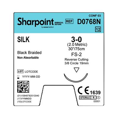 SURGICAL SPECIALTIES Reverse Cutting Black Nylon Monofilament Sutures D0768N 12 Each - MDL-SUSD0768N