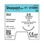 SURGICAL SPECIALTIES Black Braided Silk Suture, Size 2-0, 18", with PS Needle - D1588N - 12 Each