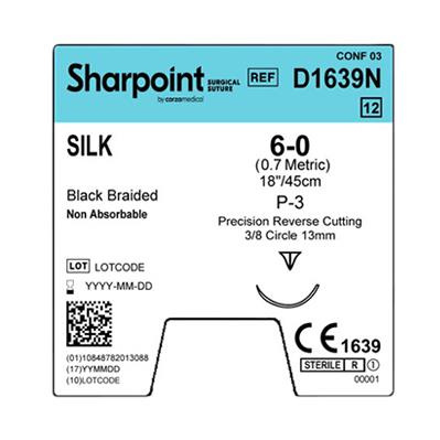 SURGICAL SPECIALTIES Black Braided Silk Sutures D1639N 12 Each-MDL-SUSD1639N