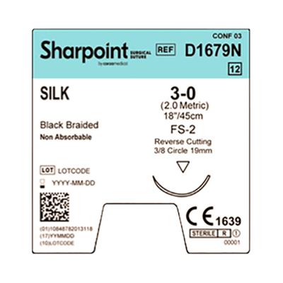 SURGICAL SPECIALTIES Black Braided Silk Sutures D1679N 12 Each-MDL-SUSD1679N