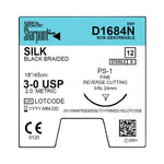 SURGICAL SPECIALTIES Black Braided Silk Sutures D1684N 12 Each-MDL-SUSD1684N