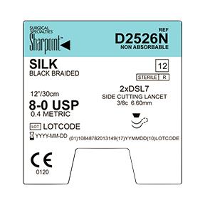 SURGICAL SPECIALTIES Black Braided Silk Sutures D2526N 12 Each-MDL-SUSD2526N
