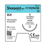 Surgical Specialties Nonabsorbable Silk Braided Suture, Taper Point Needle, MH, White, 1" x 30" - D2543N - 12 Each