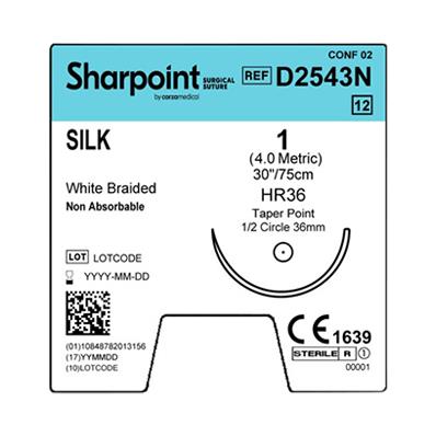 Surgical Specialties Nonabsorbable Silk Braided Suture, Taper Point Needle, MH, White, 1" x 30" - D2543N - 12 Each