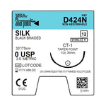 SURGICAL SPECIALTIES Black Braided Silk Sutures D424N 12 Each-MDL-SUSD424N