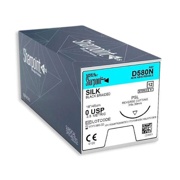 SURGICAL SPECIALTIES Black Braided Silk Sutures D580N 12 Each-MDL-SUSD580N