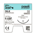 SURGICAL SPECIALTIES Black Braided Silk Suture, Size 0, 30", with PSL Needle - D590N - 12 Each